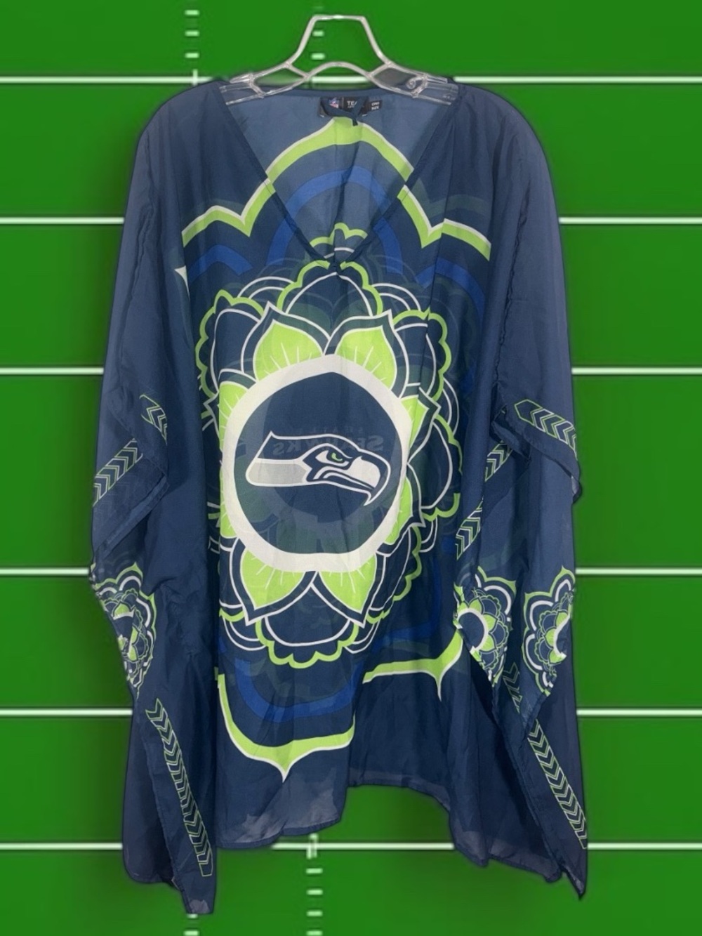 NFL Navy & Lime Seahawks Floral Kimono Coverup